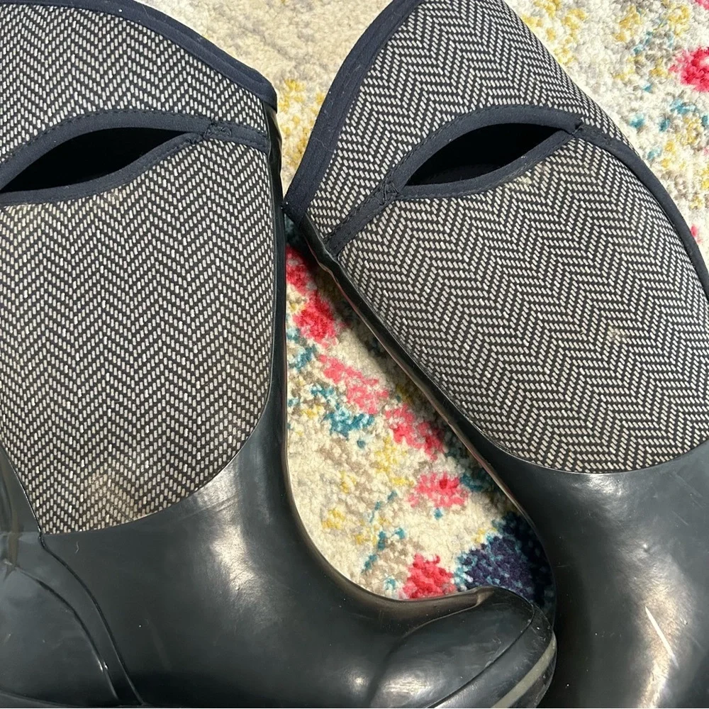 Bogs Plimsoll Herringbone Tall Rubber Rain Boots Womens Size 6 EU 37 Black Olive